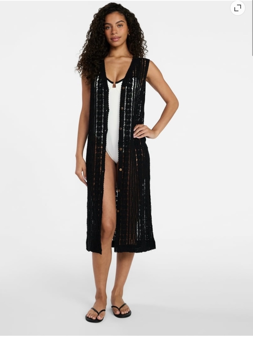 Time and Tru Women’s Crochet Button Down Cover Up Black Soot XXL/XXXL Swim Wear
